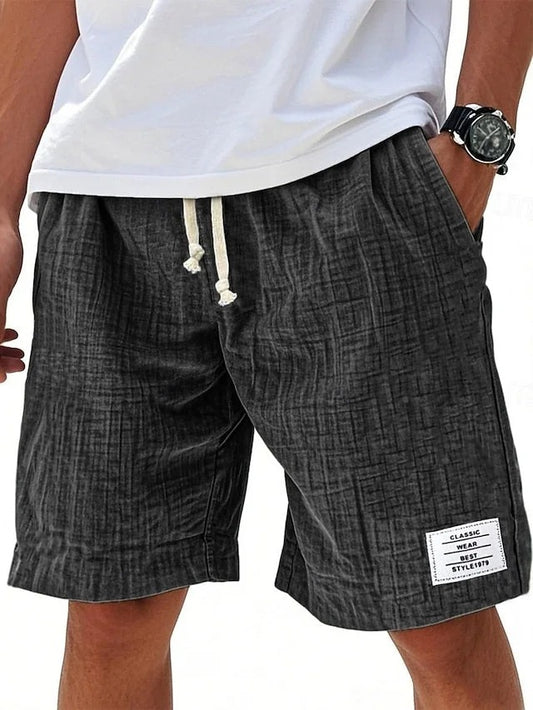 Fashionable Drawstring Textured Solid-Colored Shorts Beach Pants